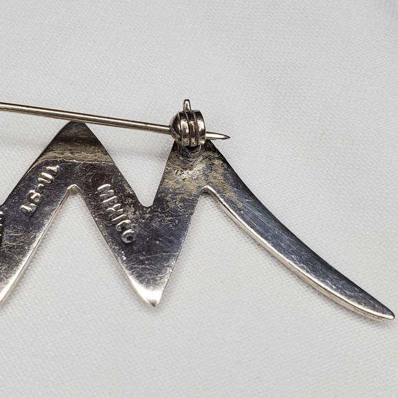 Vintage Sterling Silver Signed Stamped 925 Mexico ZigZag Lightning Brooch Brooch - Picture 7 of 9